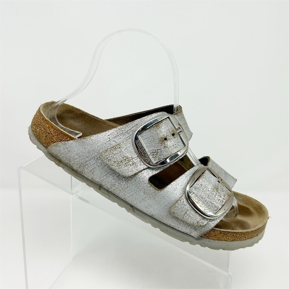 Birkenstock Arizona Big Buckle Womens Slide Sandals Silver 2-Strap Cork Size 39